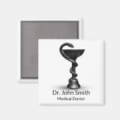 Black Medical Bowl Snake Hygieia White Caduceus Magnet (Vorderseite/Rückseite)