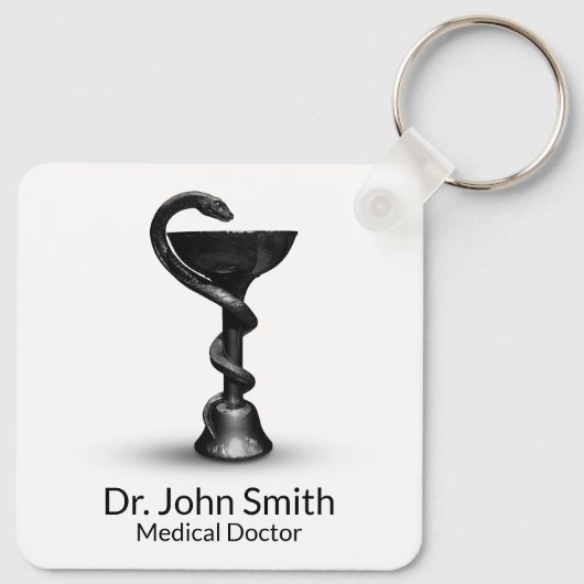 Black Medical Schlange Bowl Hygieia White Caduceus Schlüsselanhänger (Rückseite)