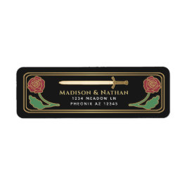 Black Medieval Fantasy Gold Sword Wedding Label