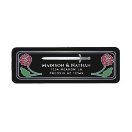 Black Medieval Fantasy Silver Sword Wedding Label