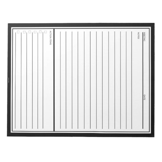 Black Meeting Notes Notizblock (Vorderseite)