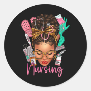Black Melanin Nurse Black History Monte Afro Hair Runder Aufkleber