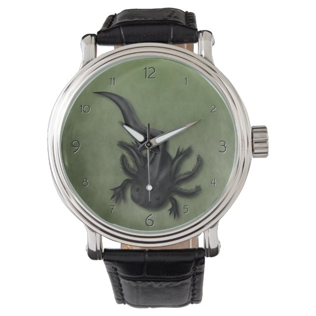 Black Melanoid Axolotl Art Armbanduhr (Vorderseite)
