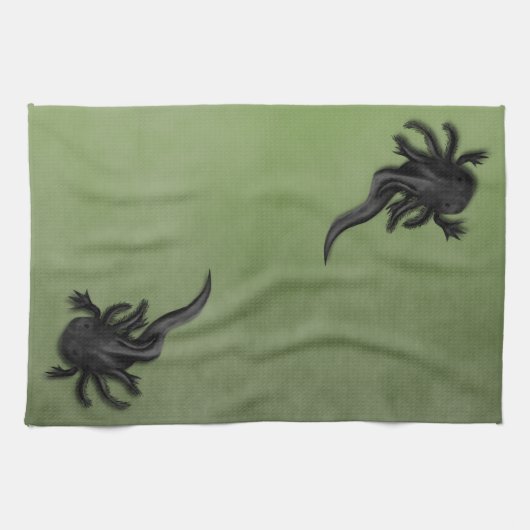 Black Melanoid Axolotl Art Geschirrtuch (Horizontal)