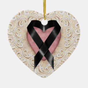 Black Melanoma Ribbon from Heart - SRF Keramikornament