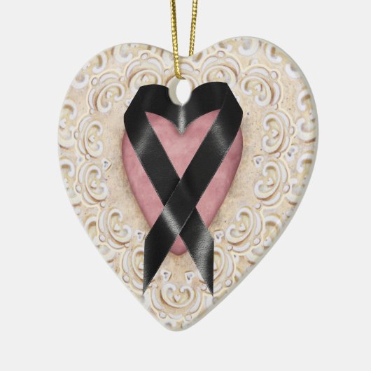 Black Melanoma Ribbon from Heart - SRF Keramikornament (Links)