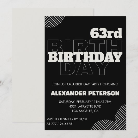 Black Men 63. Geburtstagsparty Einladungen (Vorne/Hinten)