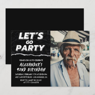 Black Men Foto LET'S GO PARTY 92. Geburtstag Einladung