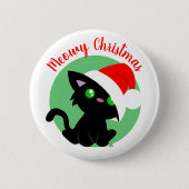 Black Meowy Christmas Kitty Button (Vorderseite)