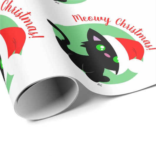 Black Meowy Christmas Kitty Wrapping Paper Geschenkpapier (Rolleneckpunkt)
