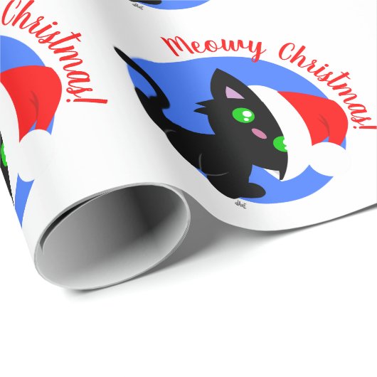 Black Meowy Christmas Kitty Wrapping Paper Geschenkpapier (Rolleneckpunkt)