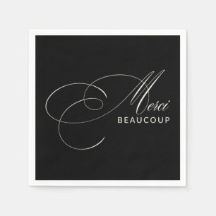 Black Merci Beaucoup Elegante Kalligraphie Vielen Serviette