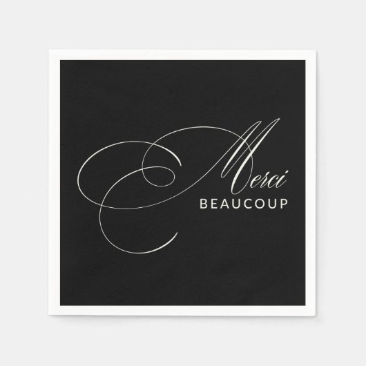Black Merci Beaucoup Elegante Kalligraphie Vielen Serviette (Vorderseite)