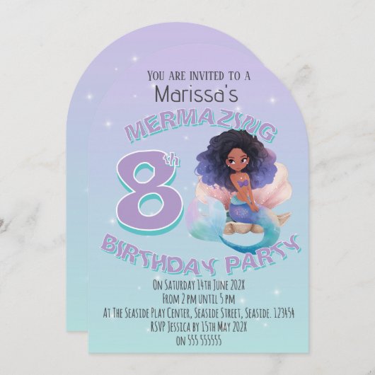 Black Mermaid Age Birthday Party Invitation Einladung (Vorne/Hinten)
