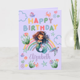Black Mermaid Birthday Card in Purple Karte