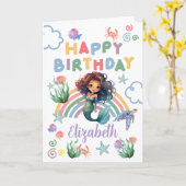 Black Mermaid Birthday Card in White Karte (Gelbe Blume)