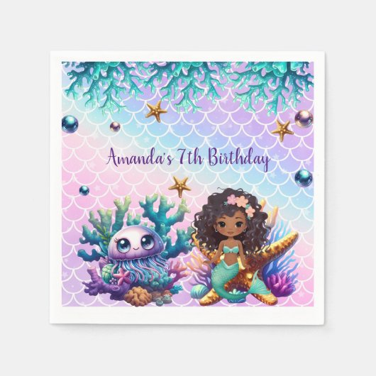 Black Mermaid Birthday Napkins Serviette (Vorderseite)