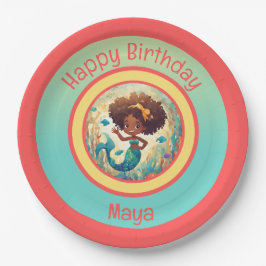 Black Mermaid Birthday Paper Plate Pappteller