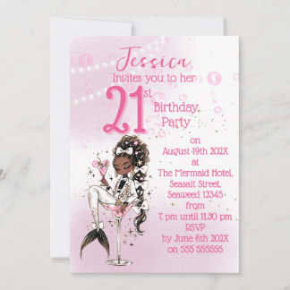 Black Mermaid Cocktail Birthday Party Invitation Einladung