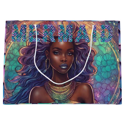 Black Mermaid Gift Bag Große Geschenktüte (Vorderseite)