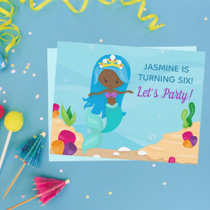 Black Mermaid Girl Birthday Pool Party Einladung Postkarte