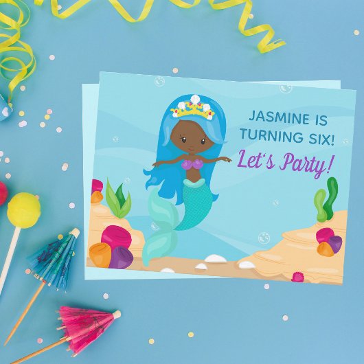 Black Mermaid Girl Birthday Pool Party Einladung Postkarte