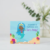 Black Mermaid Girl Birthday Pool Party Einladung Postkarte (Stehend Vorderseite)
