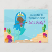 Black Mermaid Girl Birthday Pool Party Einladung Postkarte (Vorderseite)