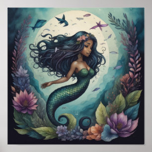 Black Mermaid Green Poster