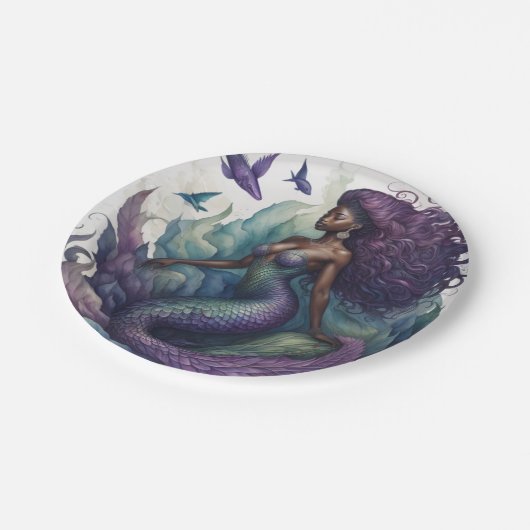 Black Mermaid Lila Pappteller (Schrägansicht)
