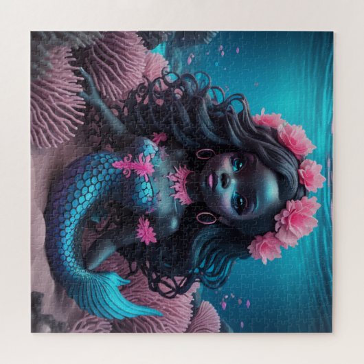 Black Mermaid Pink 2 Puzzle (Horizontal)