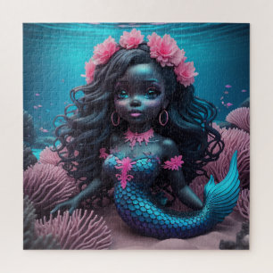 Black Mermaid Pink 2 Puzzle