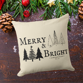 Black Merry and Bright Christmas Trees Family Est Kissen