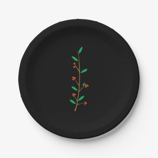 Black Merry Botanical Berry Branch Holiday Party Pappteller (Vorderseite)