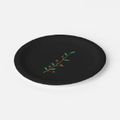 Black Merry Botanical Berry Branch Holiday Party Pappteller (Schrägansicht)