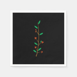 Black Merry Botanical Berry Branch Holiday Party Serviette