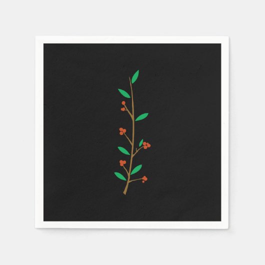 Black Merry Botanical Berry Branch Holiday Party Serviette (Vorderseite)