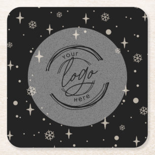 Black Merry Christmas Business Logo Snowflake Rechteckiger Pappuntersetzer