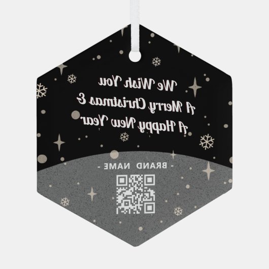Black Merry Christmas Business Name QR-Code einfac Ornament Aus Glas (Rückseite)