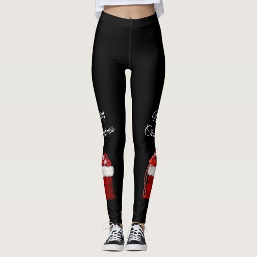 Black Merry Christmas Geschenke Leggings (Vorderseite)