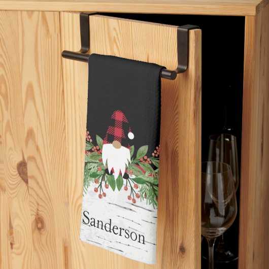 Black Merry Christmas Red Buffalo Kariert Gnome Geschirrtuch (Drittel gefaltet)