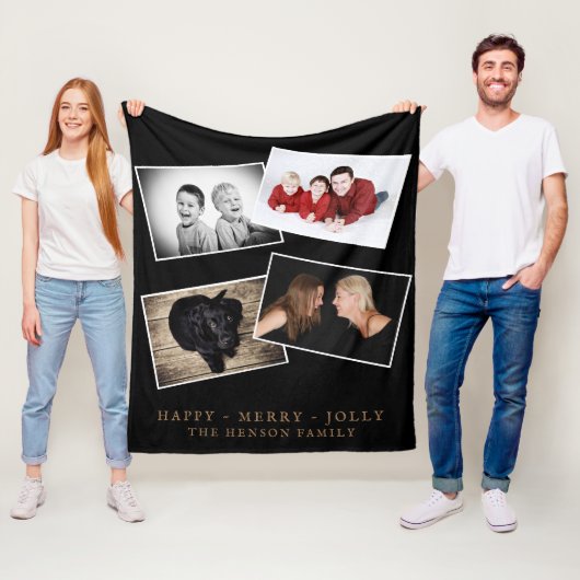 Black Merry Jolly Christmas 4 Family Foto Collage Fleecedecke (Beispiel)