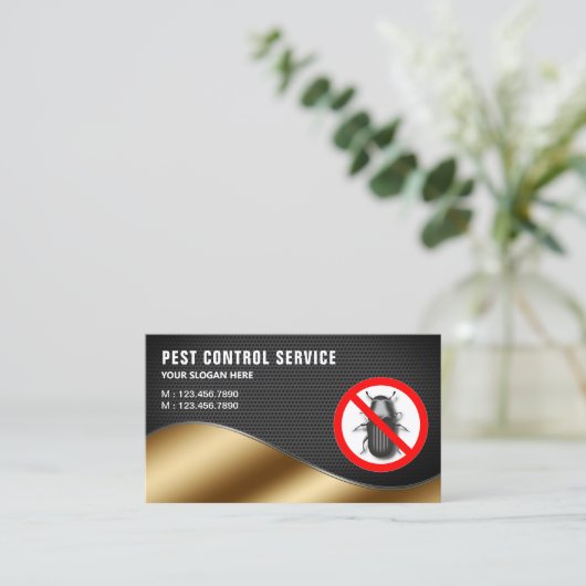 Black Mesh Gold Pest Kontrolle Service Visitenkarte (Stehend Vorderseite)