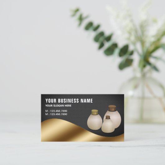 Black Mesh Metallic Gold Aroma Öl Parfüm Flasche Visitenkarte (Stehend Vorderseite)