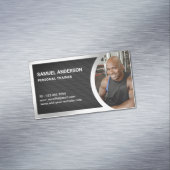 Black Mesh Silver Fitness Personal Trainer Foto Magnetische Visitenkarte (Beispiel)