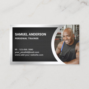 Black Mesh Silver Fitness Personal Trainer Foto Visitenkarte
