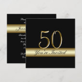 Black Metal Gold Print 50. Geburtstag Einladungen (Vorne/Hinten)
