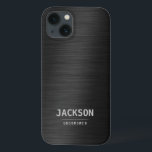 Black Metal Moderne, einfache Personalisierte Trau Case-Mate iPhone Hülle<br><div class="desc">Moderner personalisierter Name in hellgrauer Farbe auf Imitaten Holzkohle schwarzen Metall Hintergrund,  einfach und einzigartig. Große Trauzeuge Geschenke individualisieren.</div>