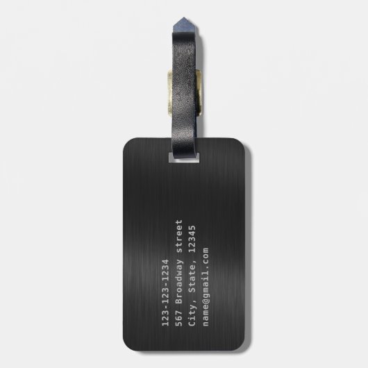 Black Metal Moderner einfacher Personalisierter Na Gepäckanhänger (Rückseite vertikal)