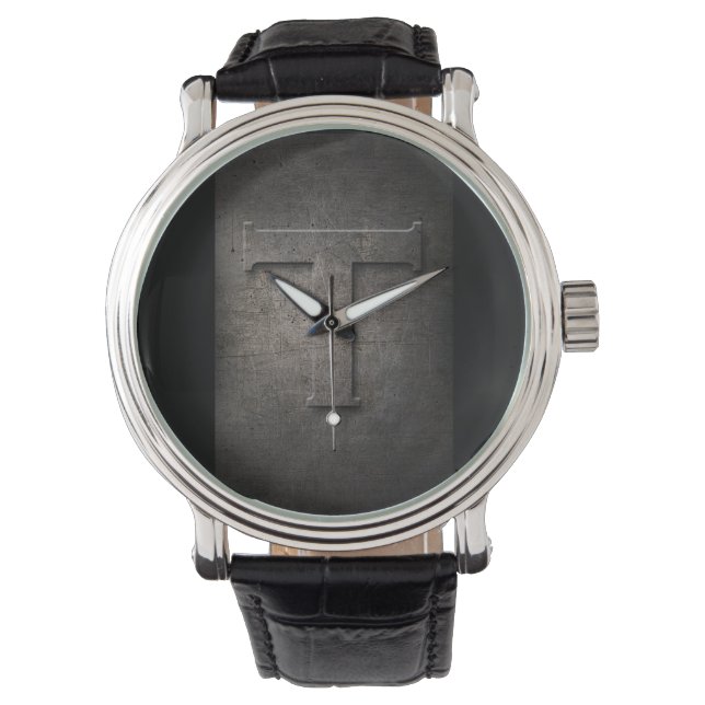 Black Metal Rustic T Monogramm Uhr (Vorderseite)